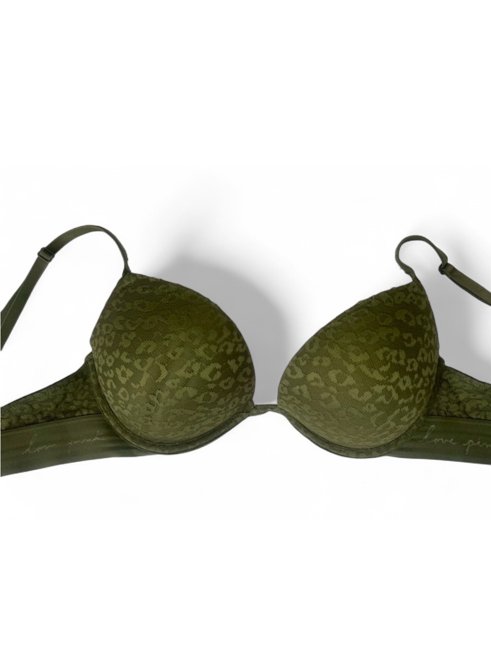 PINK Victoria's Secret Olive Green Leopard Lace Push-Up Bra
